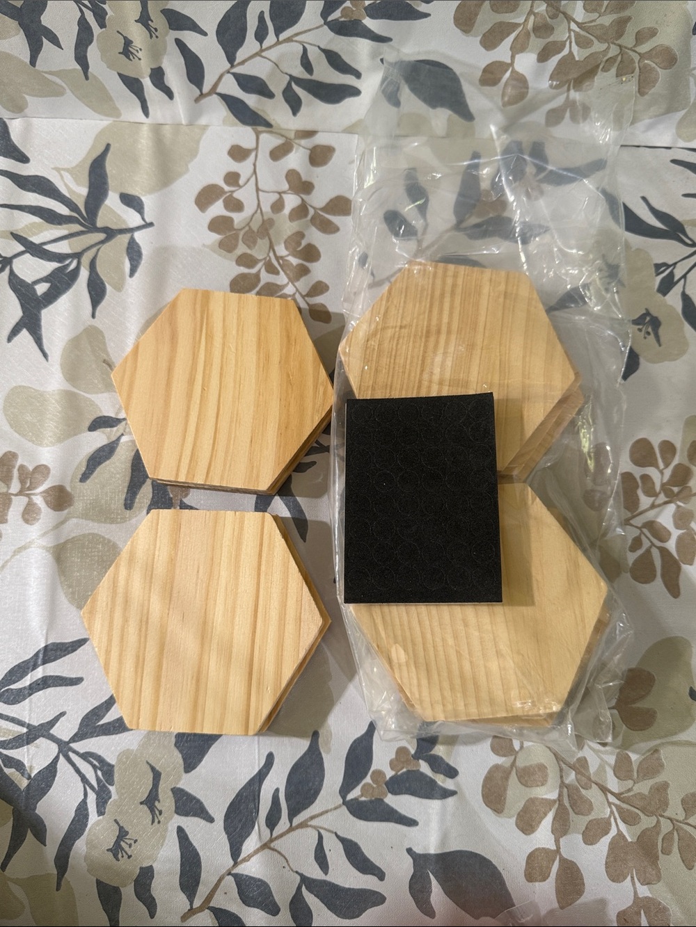 NWT Natural Wood Hexagon Shaped Coasters - Set of 12